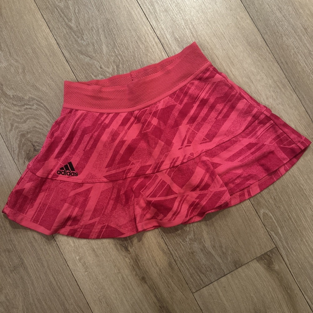 Adidas Women's Small Heat Ready Skort Red Geometric Pattern Athleisure Tennis